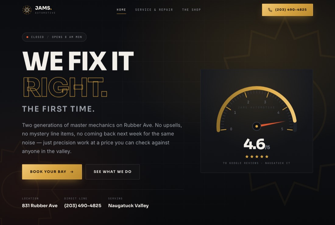 Auto repair shop homepage
