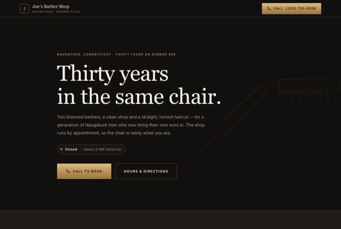 Neighborhood barber shop homepage