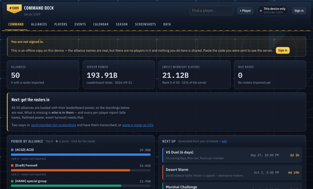 Command Deck 1309 alliance dashboard
