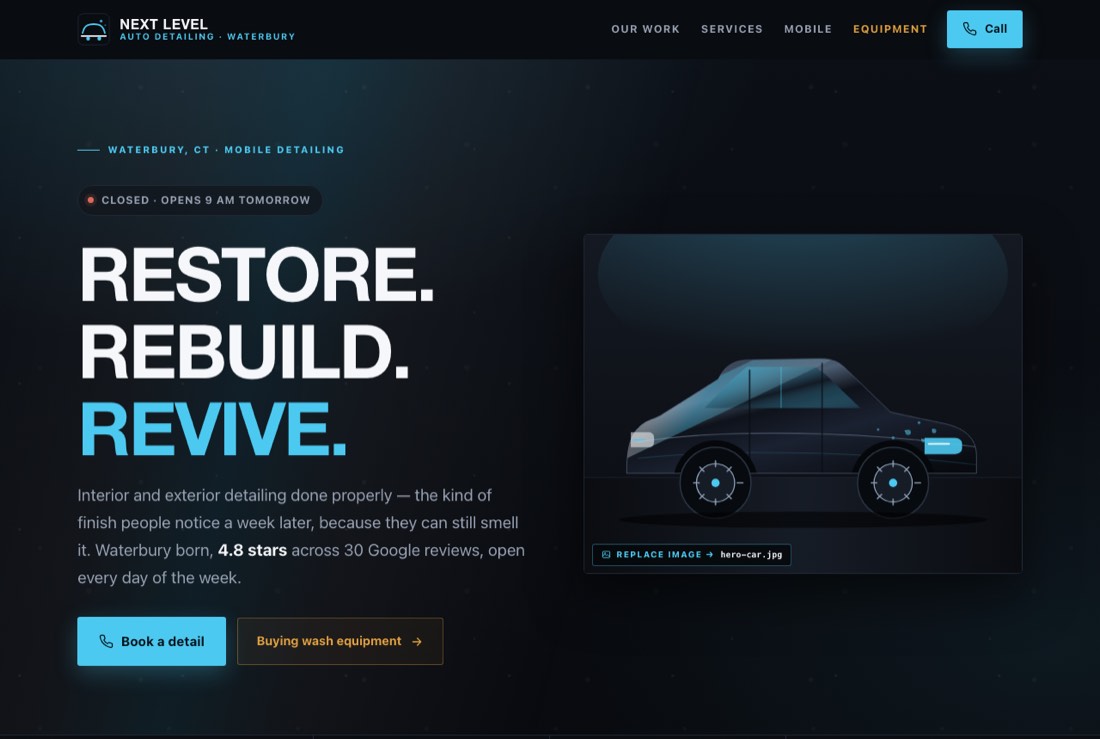 Auto detailing shop homepage