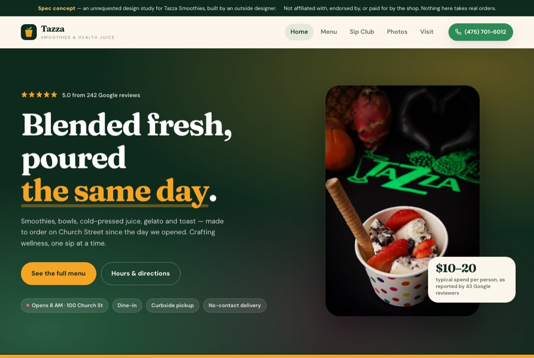 Juice bar homepage